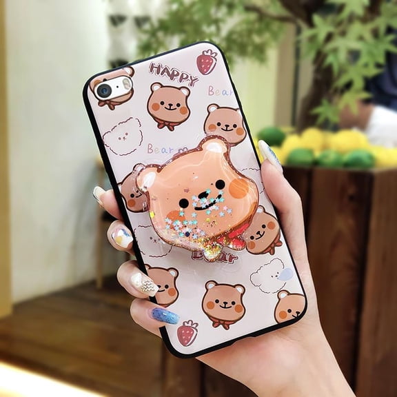 LYM-Phone Case For iphone 5/5S/SE, Phone Lens Protection cute Quicksand Back Cover Glitter Rotatable stand Soft Case Waterproof Cartoon Anti-knock Fashion Design TPU Durable protective