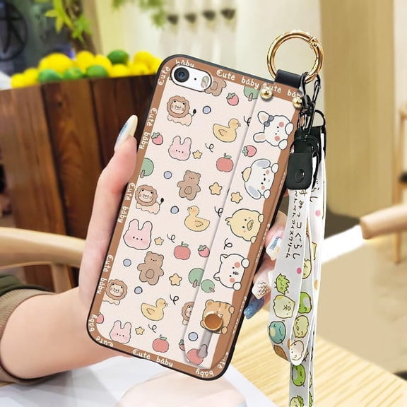 LYM-Phone Case For iphone 5/5S/SE, Protective Phone Holder Cartoon Dirt-resistant Lanyard Waterproof Kickstand Wristband Shockproof Cute Durable Wrist Strap Silicone Back Cover Ring