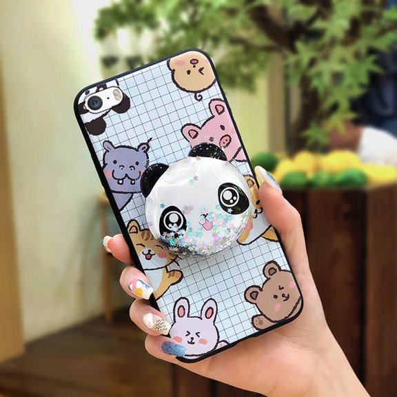 LYM-Phone Case For iphone 5/5S/SE, Skin feel silicone Kickstand Back Cover Quicksand Simplicity Phone Lens Protection Waterproof Glitter Soft Case Rotatable stand cute protective Durable