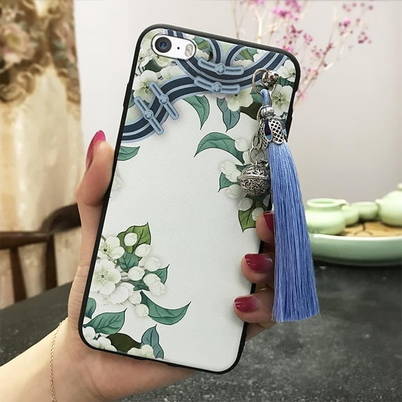 LYM-Phone Case For iphone 5/5S/SE, TPU Dirt-resistant Anti-knock Durable Shockproof Protective Anti-dust Tassel Soft case Bell Back Cover Waterproof Silicone Chinese Style
