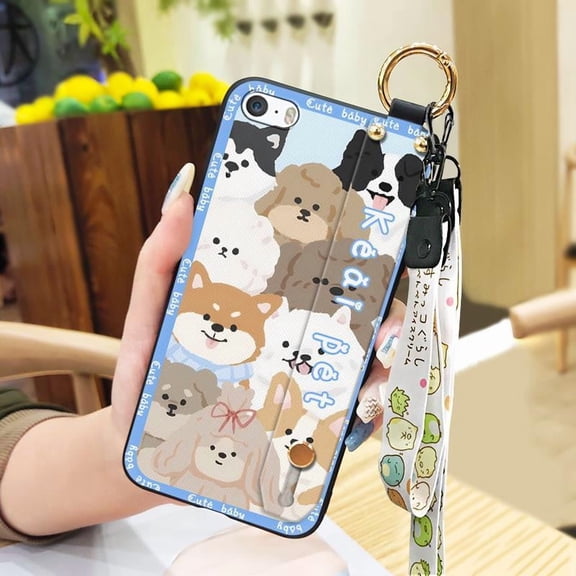 LYM-Phone Case For iphone 5/5S/SE, Waterproof Fashion Design Wristband Lanyard Shockproof Phone Holder Back Cover Kickstand Anti-knock Durable Anti-dust Silicone Wrist Strap Ring Cute