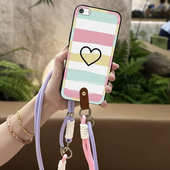 LYM-Phone Case For iphone 5/5S/SE/ip5/ip5S/ipSE, Silicone Cute Waterproof Cartoon Shockproof Necklace TPU protective Lanyard Crossbody Soft case Dirt-resistant Graffiti Full wrap Durable