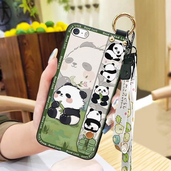 LYM-Phone Case For iphone 5/5S/SE/ip5/ip5S/ipSE, Silicone Waterproof Panda Fashion Design Dirt-resistant Durable Wristband Anti-knock Wrist Strap Cute Shockproof Anti-dust Kickstand Ring