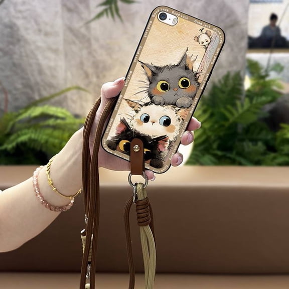 LYM-Phone Case For iphone 5/5S/SE/ip5/ip5S/ipSE, protective Full wrap Soft case Shockproof TPU Necklace Anti-dust Diagonal Dirt-resistant Back Cover Cute Durable Lanyard Silicone Cartoon