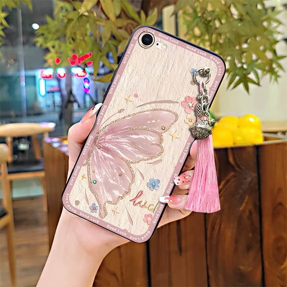 LYM-Phone Case For iphone 7/8/SE 2020/2022/SE2/SE3/ip7/ip8, Shockproof Durable Fashion Design Anti-knock Full wrap Dirt-resistant Anti-dust TPU Phone Pouch Cute Tassel Bell Cartoon