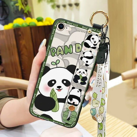 LYM-Phone Case For iphone 7/8/iphone SE 2020/SE2, Anti-dust Panda Wristband Kickstand Dirt-resistant Soft case Wrist Strap Waterproof Cartoon Fashion Design Lanyard Back Cover Anti-knock