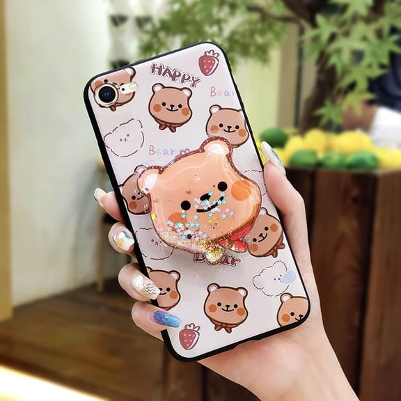 LYM-Phone Case For iphone 7/8/iphone SE 2020/SE2, Back Cover Quicksand Skin feel silicone Rotatable stand Dirt-resistant Soft Case Fashion Design cute Phone Lens Protection Durable TPU