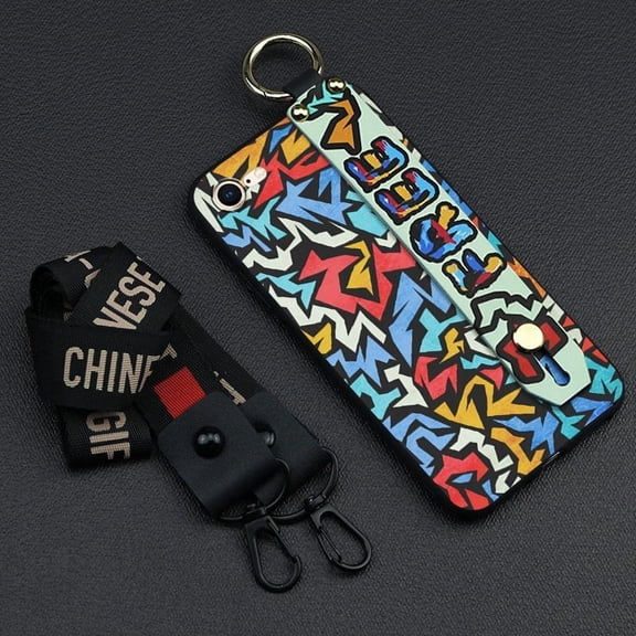 LYM-Phone Case For iphone 7/8/iphone SE 2020/SE2, Durable Personality Dirt-resistant Wristband Phone Holder Protective Soft case Graffiti Lanyard Silicone Back Cover Ring Anti-dust