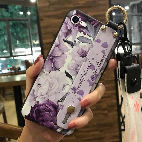 LYM-Phone Case For iphone 7/8/iphone SE 2020/SE2, Fashion Design Flower Protective Wrist Strap Dirt-resistant Durable Kickstand Silicone Shockproof Soft case Ring Anti-knock Anti-dust