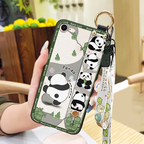 LYM-Phone Case For iphone 7/8/iphone SE 2020/SE2, Lanyard Anti-dust Protective Panda Cute Back Cover Durable Silicone Waterproof Kickstand Shockproof Soft case Fashion Design Wrist Strap