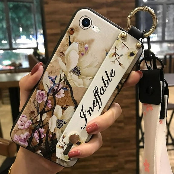 LYM-Phone Case For iphone 7/8/iphone SE 2020/SE2, Silicone Anti-dust Ring Back Cover Phone Holder Durable Shockproof Soft case Dirt-resistant Flower Protective Wristband Kickstand