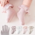 thumbnail image 1 of LYMAYTER 0-12Y Kids Dance Socks Toddler Ruffle Trim Socks Girls Solid Color Eyelet Dress Socks 4 Pack, 1 of 7