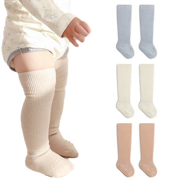 LYMAYTER 0-3Y Kids Baby Unisex Knee High Socks Non-Slip Solid Color Seamless for Toddlers Boys Girls 1 Pairs