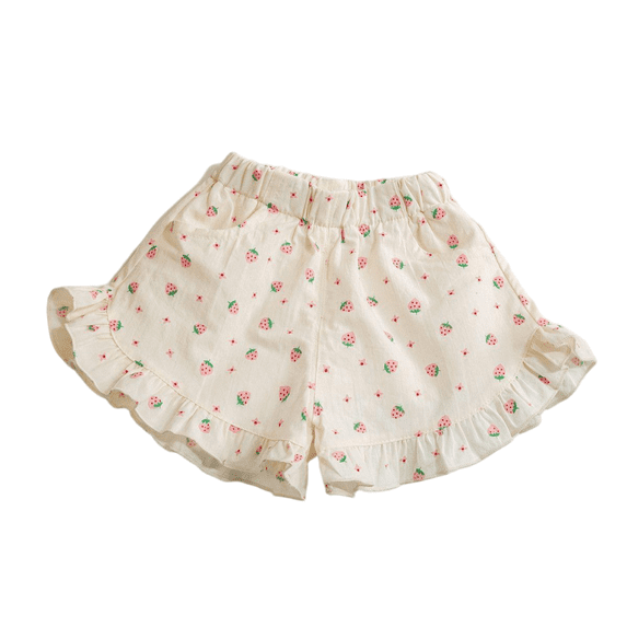LYMAYTER 0-5Y Casual Shorts for Baby Girls Summer Breathable Shorts Toddler Cute Strawberry Print Lantern Bottoms