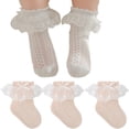 thumbnail image 1 of LYMAYTER 0-8Y 3 Pack Kids Girls Socks Toddler Solid Color Ruffle Socks Summer Mesh Bow Princess Socks, 1 of 7