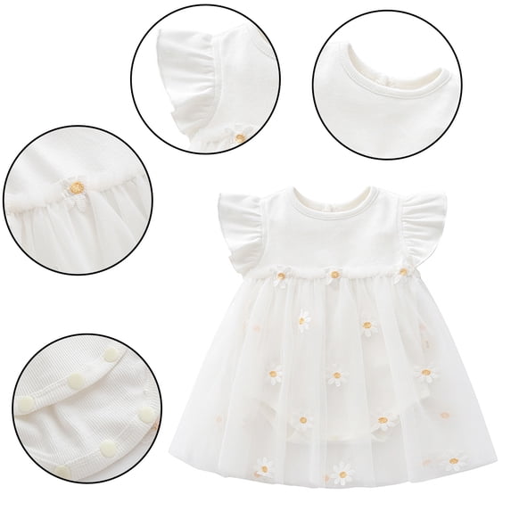 LYMAYTER 0M-3T Newborn Baby Girls Summer Ruffle Sleeve Dresses Floral Tulle Romper Dress One-Piece Jumpsuit Bodysuit Skirt