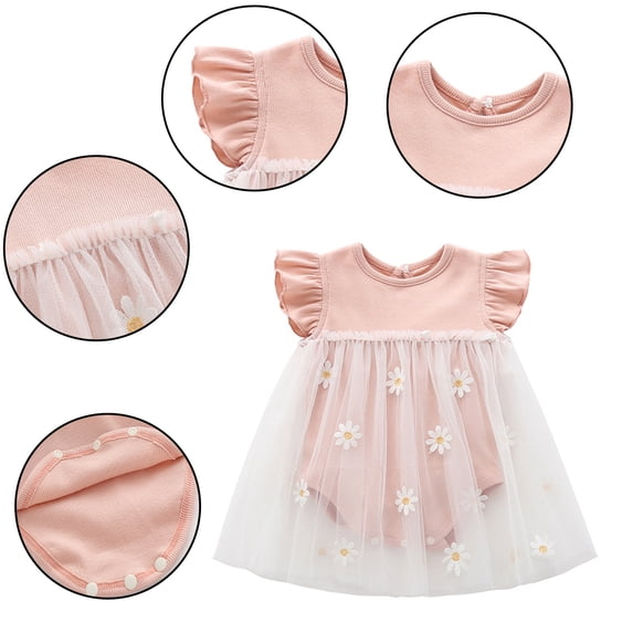 LYMAYTER 0M-3T Newborn Baby Girls Summer Ruffle Sleeve Dresses Floral Tulle Romper Dress One-Piece Jumpsuit Bodysuit Skirt