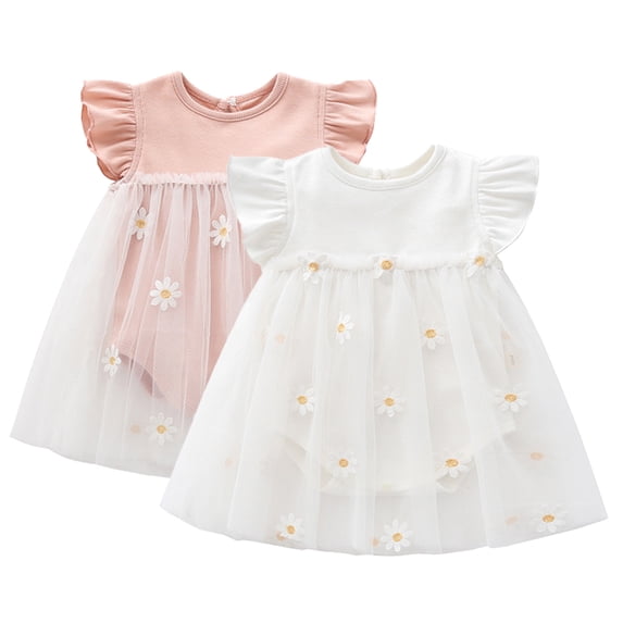 LYMAYTER 0M-3T Newborn Baby Girls Summer Ruffle Sleeve Dresses Floral Tulle Romper Dress One-Piece Jumpsuit Bodysuit Skirt