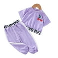 thumbnail image 1 of LYMAYTER 1-10 Y Toddler Baby Girl Summer Clothes 2 PCS Set Summer Fashion High Waisted Short Sleeve Long Pants Set, 1 of 7