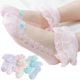 thumbnail image 1 of LYMAYTER 1-12Y 6 Pack Toddler Dress Socks Ruffle Solid Color Ankle Socks Girls Baby Summer Mesh Sock, 1 of 7