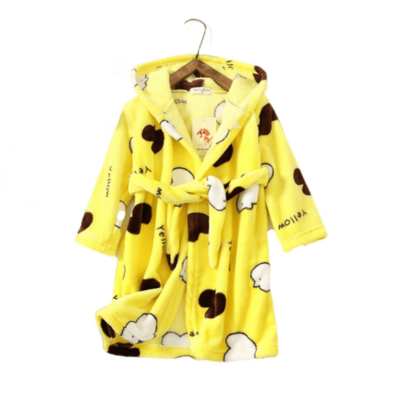 LYMAYTER 1-12Y Kids Hooded Bathrobe Girls Soft Plush Hooded Flannel Pajamas Sleepwear Boys Spa Robe