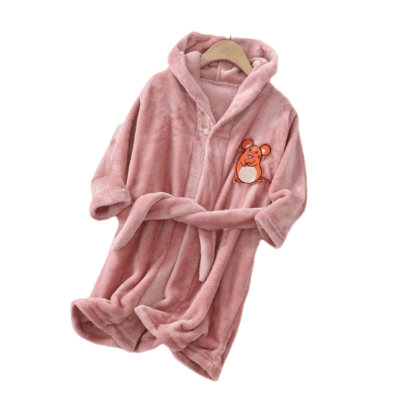 LYMAYTER 1-12Y Kids Toddler Hooded Bathrobe Casual Warmer Sleepwear Winter Tie-belt Robe Boys Girls