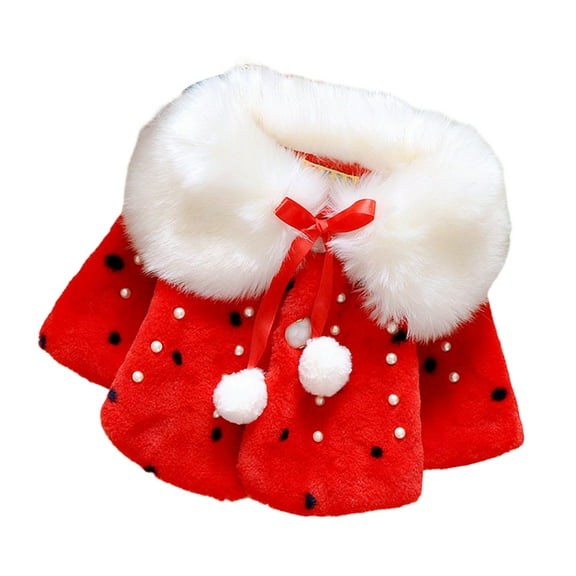 LYMAYTER 1-4 T Girls Fleece Jacket for Kids Baby Cape Shawl Small Coat Fall Winter Sweet Thickened Outerwear