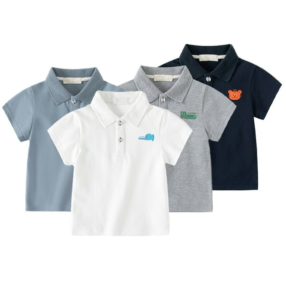 LYMAYTER 1-6 Years Boys Stand Shirts Tops for Kids Toddler Summer Printing Shirts Short Sleeve T-Shirt Cotton Buttons Tees Shirts