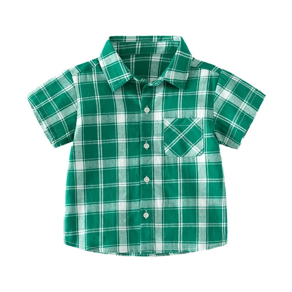 LYMAYTER 1-6T Baby Boys Short Sleeve Dress Shirts Toddler Formal Uniform Plaid Shirt Blouses