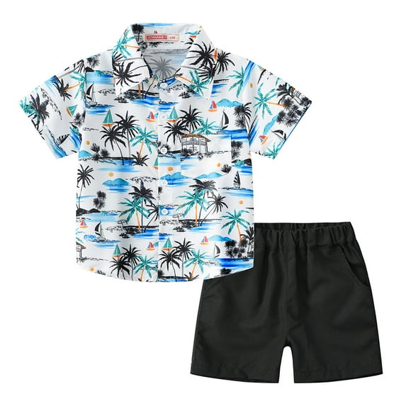 LYMAYTER 1-7 Years Kids Baby Boys Casual Shirts Outfit Toddler Boys Summer Printed Short Sleeve Shirts Set 2PCS