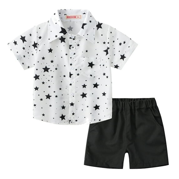 LYMAYTER 1-7 Years Kids Baby Boys Casual Shirts Outfit Toddler Boys Summer Printed Short Sleeve Shirts Set 2PCS