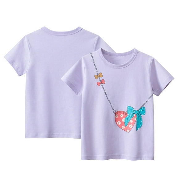 LYMAYTER 1-8T Baby Toddler Girls Summer Short-Sleeve T-Shirt Kids Summer 100% Organic Cotton Tees Shirt Cartoon Tops
