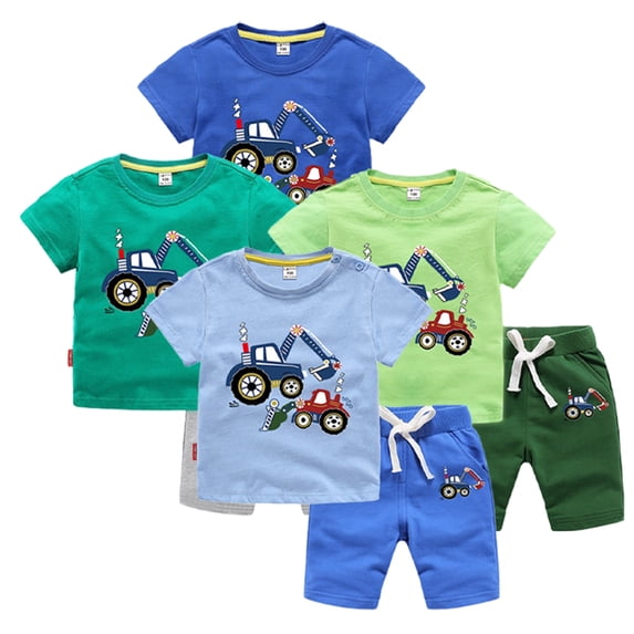 LYMAYTER 1-8Y Baby Boys Summer Cartoon Shorts Set for Toddler Kids 2PCS Short Sleeve Cotton T-Shirt and Shorts Pants Sets