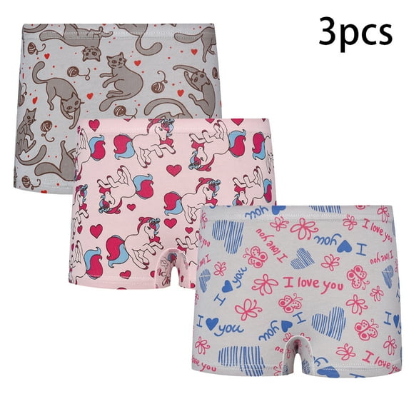 LYMAYTER 1-9 Years Baby Girls Cotton Boxer Briefs Soft Cartoon Cotton Underwear 3 Pieces Print Panties Comfort Breathable Briefs for Kids Toddler