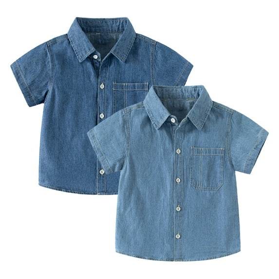 LYMAYTER 2-10Y Baby Boys Short Sleeve Denim Shirts Summer Button down Casual Jeans Shirt for Kids Toddler