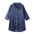 thumbnail image 1 of LYMAYTER 2-12 Years Girls Satin Silk Nightgown Button down Sleepwear Kids Short Sleeve Pajamas for Toddler V-Neck Dress Cardigan Robe, 1 of 9