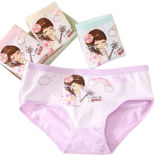 LYMAYTER 2-12 Years Girls Underwear Panties 5 Pack Kids Cotton Soft Four Corners Shorts for Toddler Cartoon Triangle Boxer Briefs