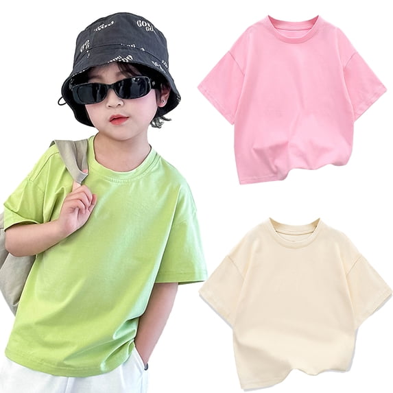 LYMAYTER 2-12Y Kids Girls Boys Solid Color Cotton Tee Shirt Toddler Baby Summer Short Sleeve Tees Shirts 100% Organic Cotton T-Shirt