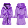 thumbnail image 1 of LYMAYTER 2-12Y Toddler Boys Girls Flannel Bathrobe Solid Color Kimono Robe Soft Cozy Hooded Bathrobe With Belt and Pocket, 1 of 10
