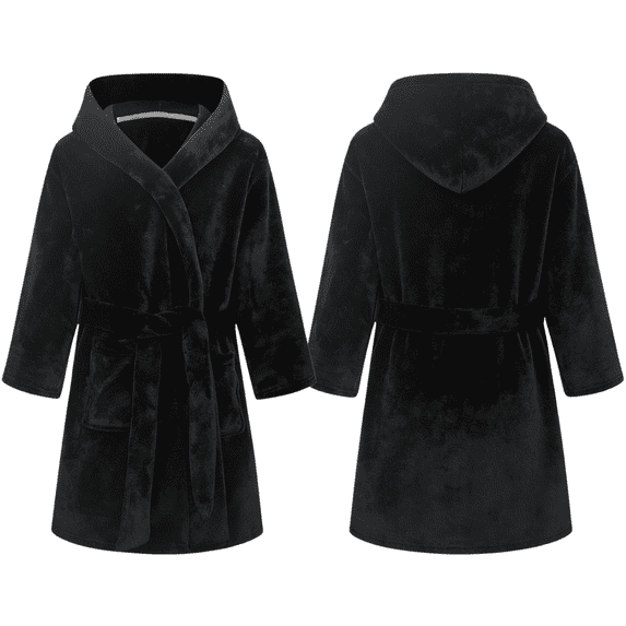 LYMAYTER 2-12Y Toddler Kids Hooded Bathrobe Boys Girls Soft Solid Color Robe Cozy Daily Household Wear