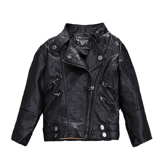 LYMAYTER 2-14T Baby Boys Leather Jacket Toddler Girls Motorcycle Faux Leather Coat Spring PU Soft Leather Jackets