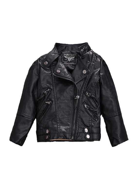 2-14T Baby Boys Leather Jacket Toddler Girls Motorcycle Faux Leather Coat Spring PU Soft Leather Jackets