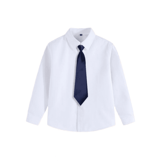 LYMAYTER 2-16Y Toddler Boys Long Sleeve Dress Shirts Kids Classic Solid Formal Casual Uniform Shirts