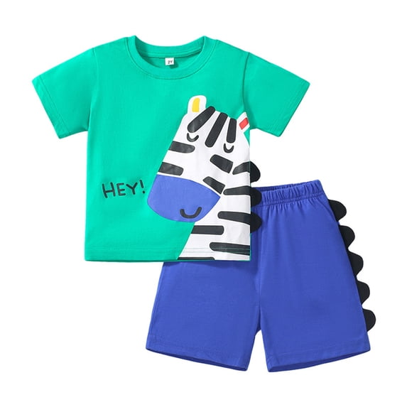 LYMAYTER 2-6 Years Kids Baby Boys Comfort T-Shirt Outfit Toddler Boys Summer Printed Short Sleeve Shirts Set 2PCS