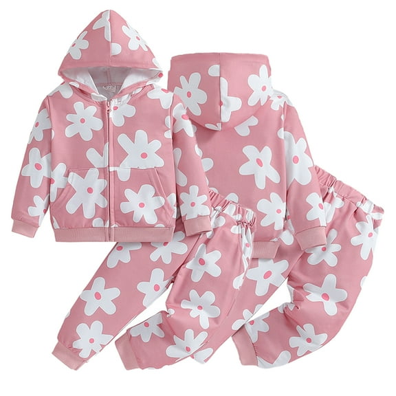 LYMAYTER 2-6T Toddler Girls Hooded Sweatshirt 2 PCS Outfit Pretty Floral Baby Girls Spring Casual 2 PCS Set