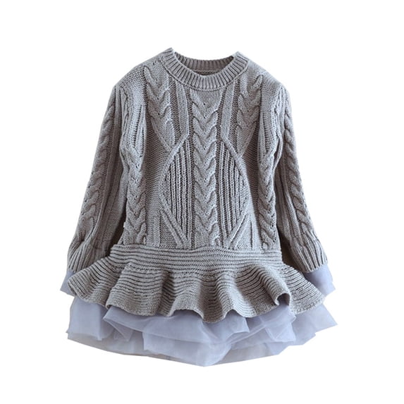 LYMAYTER 2-7Y Little Girls Long Sleeves Skirt Kids Toddler Casual Birthday Dress with Tutu Dress Knit Princess Sweater Dress Autumn Winter Sweater Dress
