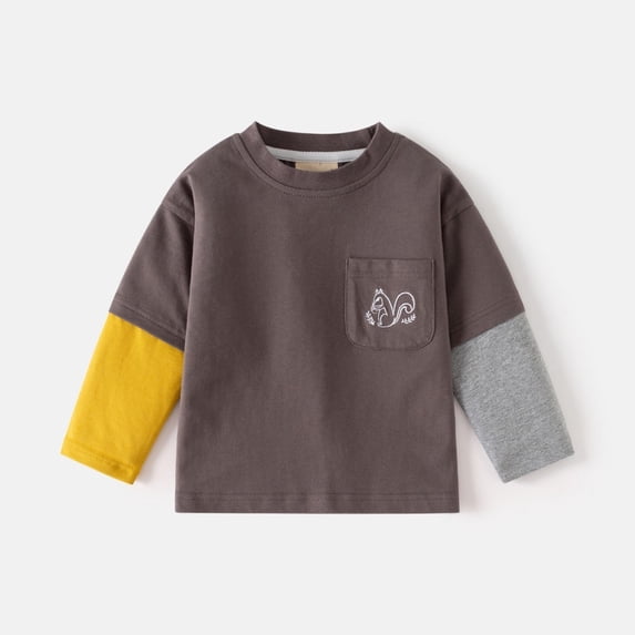 LYMAYTER 2-7Y Toddler Baby Boys Crew Neck Long Sleeve T Shirts Striped Patchwork Loose Lightweight Outfits