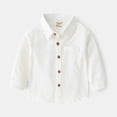 thumbnail image 1 of LYMAYTER 2-7Y Toddler Long Sleeve Button Shirts Little Boys Girls Solid Color Lapel Tops Casual Spring Fall Daily Wear, 1 of 8