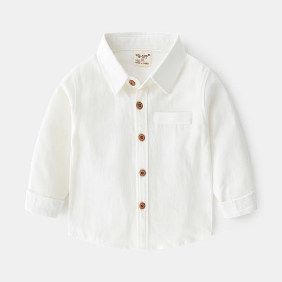 LYMAYTER 2-7Y Toddler Long Sleeve Button Shirts Little Boys Girls Solid Color Lapel Tops Casual Spring Fall Daily Wear