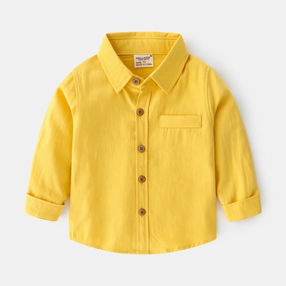 LYMAYTER 2-7Y Toddler Long Sleeve Button Shirts Little Boys Girls Solid Color Lapel Tops Casual Spring Fall Daily Wear